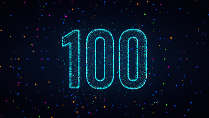 Futuristic Blue Colorful Shiny Number 100 Lines Effect With Square Dots And Lines Sparkle Texture