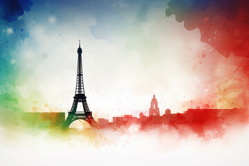 Watercolor picture of Paris, copyspace. Generative AI