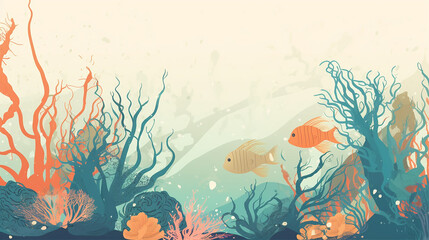 Fototapeta na wymiar Underwater, cartoon style, banner design. Generative AI