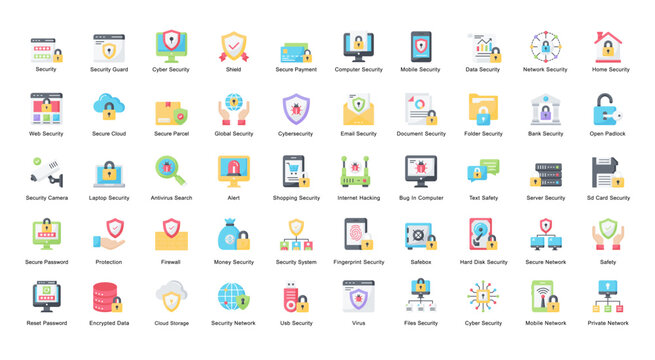 Security Flat Iconset Alert Cyber Security Color Icon Bundle