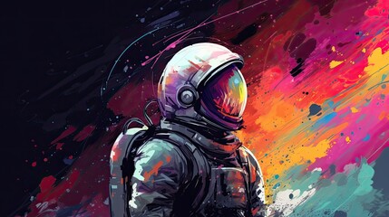 A digital illustration of a space scene with a bright and bold color scheme. generative ai