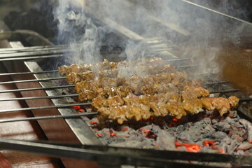 shish kebab on the grill 
