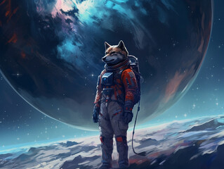 A Wolf in a Spacesuit Standing on the Moon | Generative AI