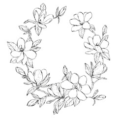 Magnolia wreath illustration
