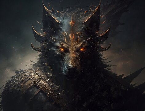 A concept of a werewolf character with fiery eyes glaring menacingly, Generative AI