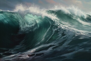 an image depicting a large wave crashing on the shore Generative AI