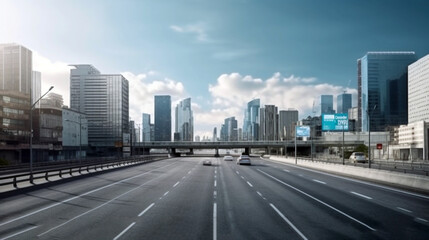 Fototapeta na wymiar empty highway with cityscape. Generative AI