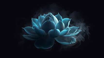 Blue lotus flower on black background,generative ai
