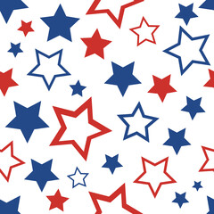 4th of July Stars Abstract Seamless pattern colored as USA flag vector cartoon illustration