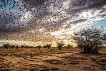Obraz na płótnie Canvas A Cloud of Locusts Devastating the Countryside - generative AI