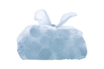 Ice cubes in transparent plastic bag isolated