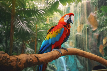 blue and yellow macaw in rainforest made with generative ai - obrazy, fototapety, plakaty