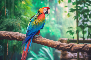 Obraz premium blue and red macaw in the rainforest made with generative ai