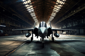 fighter jet in hangar made with generative ai - obrazy, fototapety, plakaty