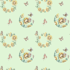 Watercolor sunflower pattern