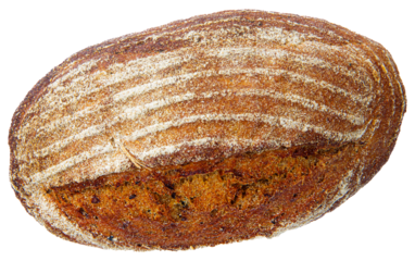 round loaf of rye bread isolated on white background