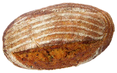 Foto auf Acrylglas Bäckerei round loaf of rye bread isolated on white background