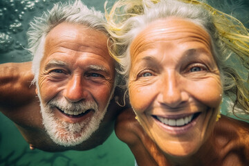 Swim and dive in the sea, take selfie photo, vacation, fun and joy in the clear clean water. Generative AI