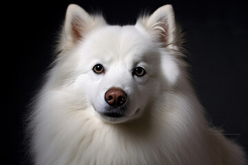 American Eskimo Dog on black background- made with generative ai