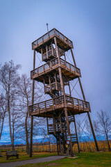 Fototapeta na wymiar The Observation Tower, or Tour d'observation St-François-de-l'Île-d'Orléans, Orleans Island in Quebec, Canada