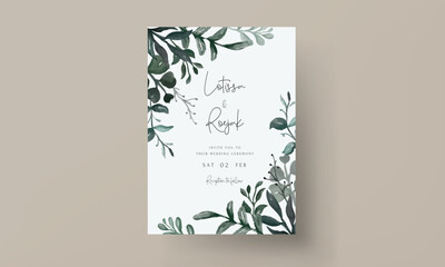 hand painted watercolor greenery leaves invitation card