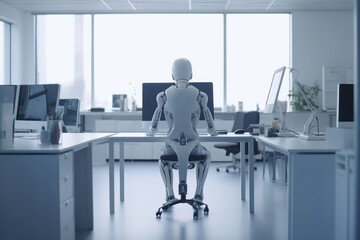 Fototapeta na wymiar Humanlike robot working at the office - generative ai