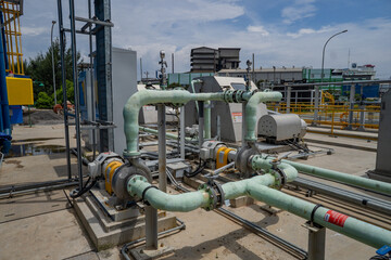 Sea water intake pump equipment on power plant project. The photo is suitable to use for industry background photography, power plant poster and electricity content media.