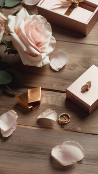 Rose gold box present celebration for Mother's Day, Christmas, anniversary, bridal, gift