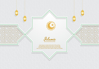 White and Blue Luxury Islamic Background with Decorative Ornament Frame