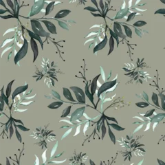Türaufkleber Schlafzimmer hand drawn watercolor leaves floral seamless pattern