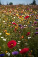 The Meadow of a Thousand Flowers Lush Field with an Abundance of Blossoming Wildflowers, generative ai