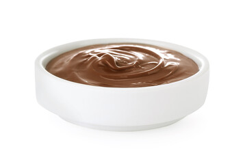 Bowl of delicious chocolate paste isolated on white