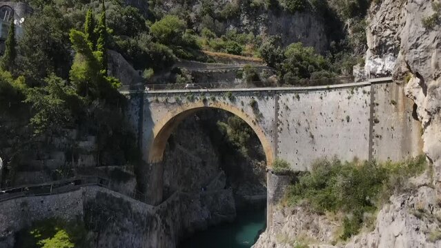 Aerial view inside bay of Fiordo di furore beach. Incredible beauty panorama of a mountain paradise