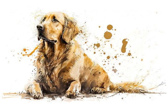 Dog pet coffee paint splash art on white background, banner and poster for animal care, veterinary. Generative AI.