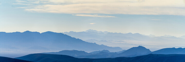 Panorama of blue mountains, layers, range, 