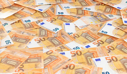 Fifty EURO bills background concept