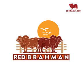 RED BRAHMAN CATTLE FARM LOGO, silhouette of great breed brahman vector illustrations