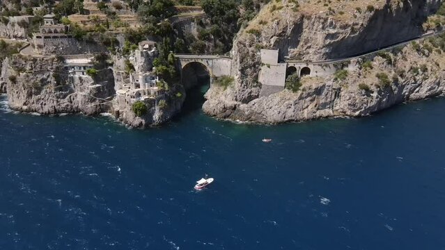 Aerial view inside bay of Fiordo di furore beach. Incredible beauty panorama of a mountain paradise