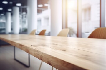 Empty Wooden Table with Blurred Interior Background Created with Generative AI