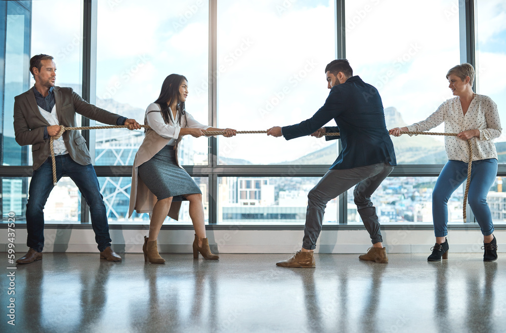 Aufkleber take matters into your own hands. a group of businesspeople pulling on a rope during tug of war in a