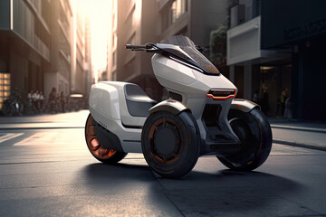Fototapeta na wymiar Generic electric scooter, futuristic mobility solution for towns, AI generative motorcycle for sustainable lifestyle Generative AI
