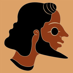 Head of ancient Greek man. Ethnic design. Vase painting style. On yellow background.