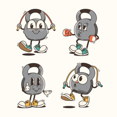 Set of Traditional Cartoon kettlebell mascot Illustration with Varied Poses and Expressions