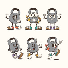 Set of Traditional Cartoon kettlebell mascot Illustration with Varied Poses and Expressions