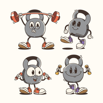Set of Traditional Cartoon kettlebell mascot Illustration with Varied Poses and Expressions