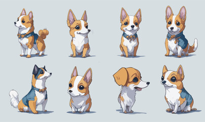 Obraz premium set of funny cartoon dogs. character sheet, illustration for children's book, multi positions.