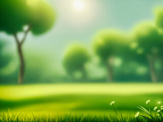 Fototapeta na wymiar Green blurred background and sunlight