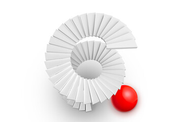 spiral staircase and red sphere on white background