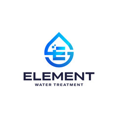 Modern logo combination of water, letter E and digital. It is suitable for digital based water treatment companies.