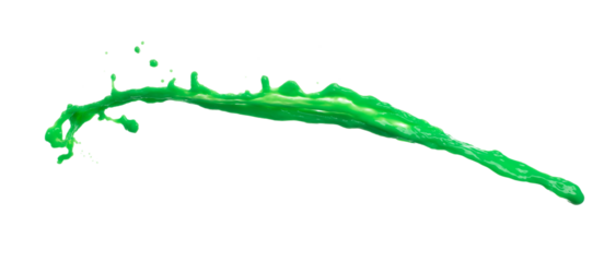 Green Matcha Milk Tea pour fall down, explosion in air. Green Matcha Milk Tea spill splash in shape form line as paint color. White background isolated high speed shutter freeze motion